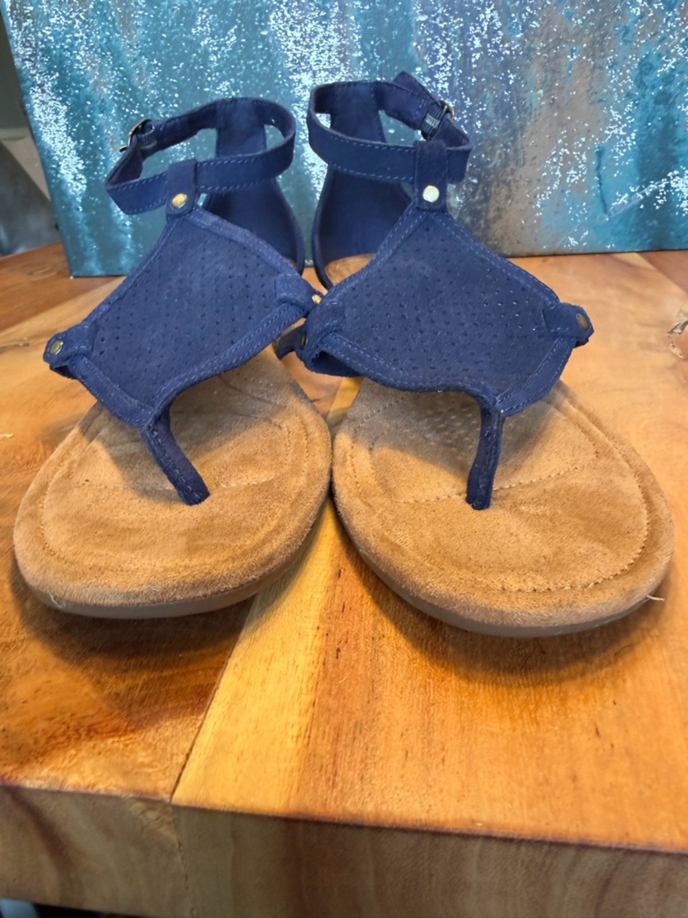 Koolaburra By UGG Coastal Chic Navy Leather Cork Wedge Sandals (EUC) - Picture 8 of 14